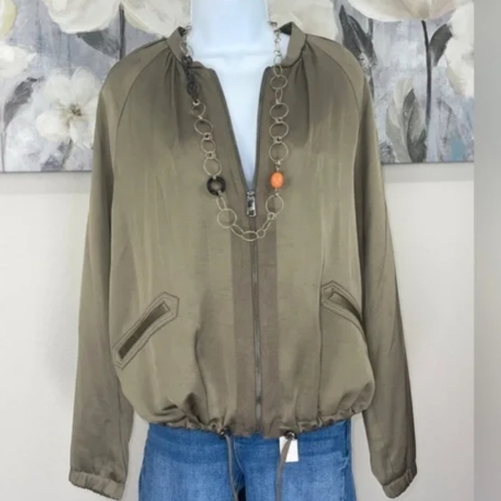 Banana Republic Olive Green Lightweight Bomber Jacket Womens Large Petite